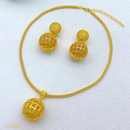 Dubai Ball 24K Gold Plated Jewelry Set – Necklace & Earrings for Women