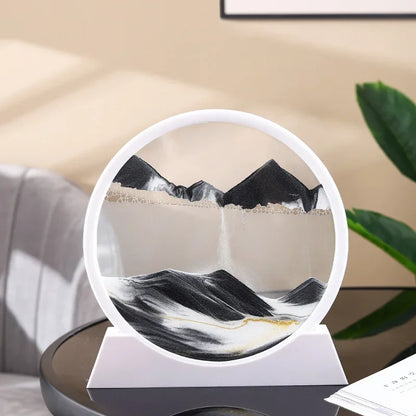 Sandscape Moving Sand Art Picture Round Glass Deep Sea Quicksand Craft Home Decor Gift 3D Liquid Hourglass Flowing Sand Painting