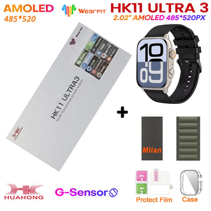 2025 HK11 ULTRA 3 Smartwatch 49mm HD AMOLED 4G ROM Bluetooth Network ChatGPT Call Robot Clock NFC Compass Men Women Smart Watch