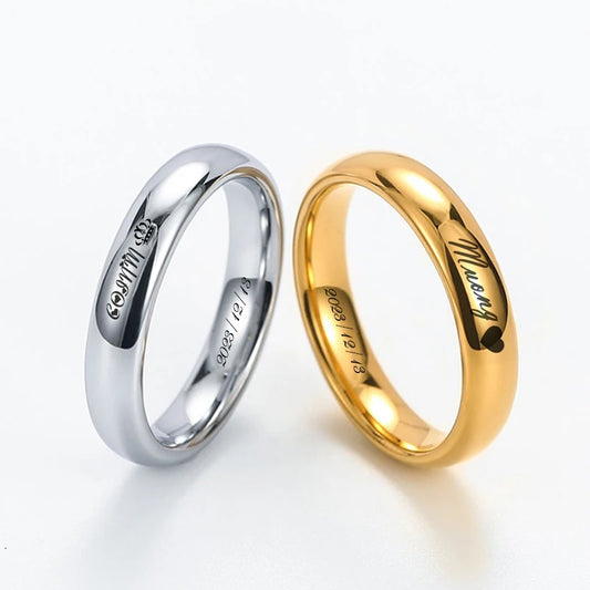 4MM Personalized Men's Custom Ring Stainless Steel Neutral  Model Promises Eternal Anniversary Gift Engraved With Your Name Date