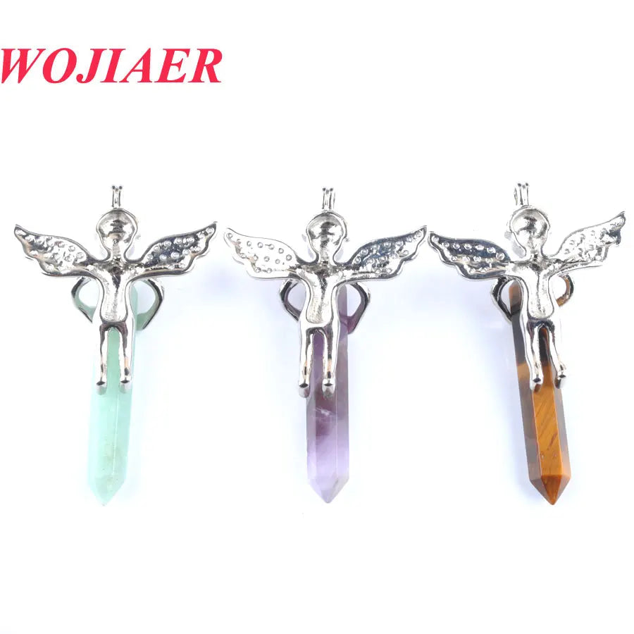 Natural Lazulis Stone Long Hexagonal Pendant For Make DIY Trendy Rhinestone Angel Wings Necklace Wed Gift BO907