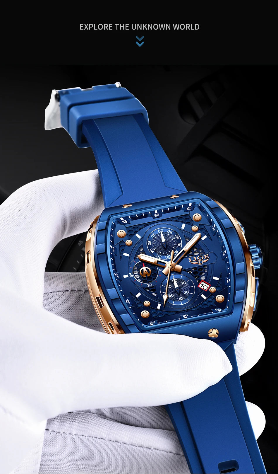 LIGE Top Brand Luxury Square Quartz Watches for Men Fashion Casual Sport 50M Waterproof Man Watch Auto Date Military Chronograph