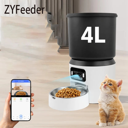 4L Automatic Cat Feeder Pet Smart Cat Food Kibble Dispenser Button Version WiFi Camera Smart Video Auto Feeder Bowl For Cat Dog