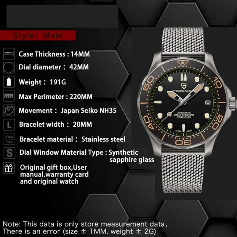 2025 New PAGANI DESIGN 007 Men's Watches Luxury Automatic Watch For Man Mechanical Wristwatches NH35 Men Gift AR Sapphire Mirror