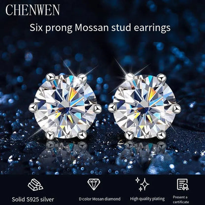 TEN CARATS 0.5ct-3ct D Color Certified Moissanite Stud Earrings Lab Created Diamond 925 Sterling Silver  Wedding