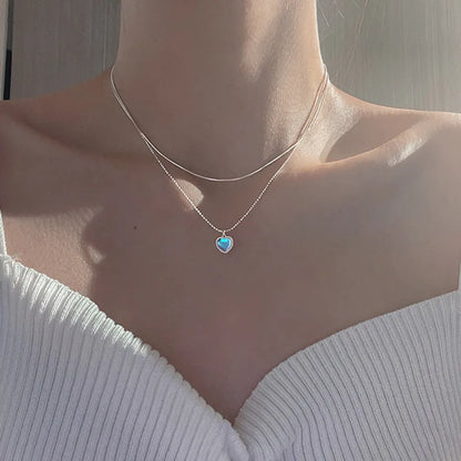 Sweet Kpop Colored Zircon Square Rhinestone Pendant Necklace For Women Y2K Korean Fashion Hoop Metal Choker Collar Jewelry Gift