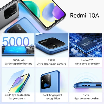 Smartphone 10A 6GB 128GB Original Xiaomi Redmi Global 6.53' HD Display Helio G25 Octa Core 13MP Fingerprint 5000mAh used phone