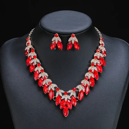 Rhinestone Choker Necklaces Earrings Set Crystal Necklaces Fashion Gold Color for Women Bridal Weddings Jewelry Party
