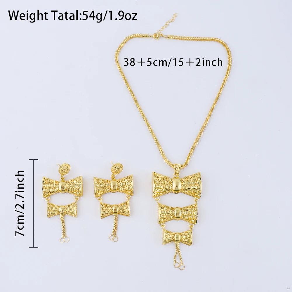 Saudi Arabia 24K Gold Color Jewelry Sets Ethiopia Wedding Necklace Earring Brazilian Arab Bridal Luxury Set Party Gift Two-Piec