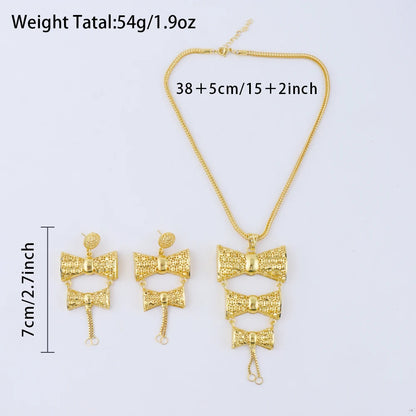 Saudi Arabia 24K Gold Color Jewelry Sets Ethiopia Wedding Necklace Earring Brazilian Arab Bridal Luxury Set Party Gift Two-Piec