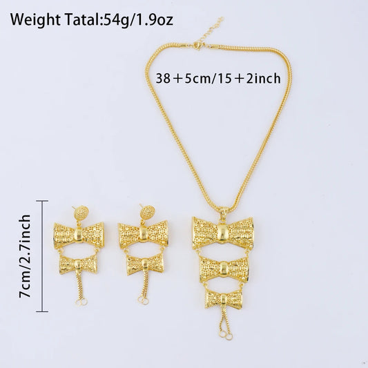Saudi Arabia 24K Gold Color Jewelry Sets Ethiopia Wedding Necklace Earring Brazilian Arab Bridal Luxury Set Party Gift Two-Piec