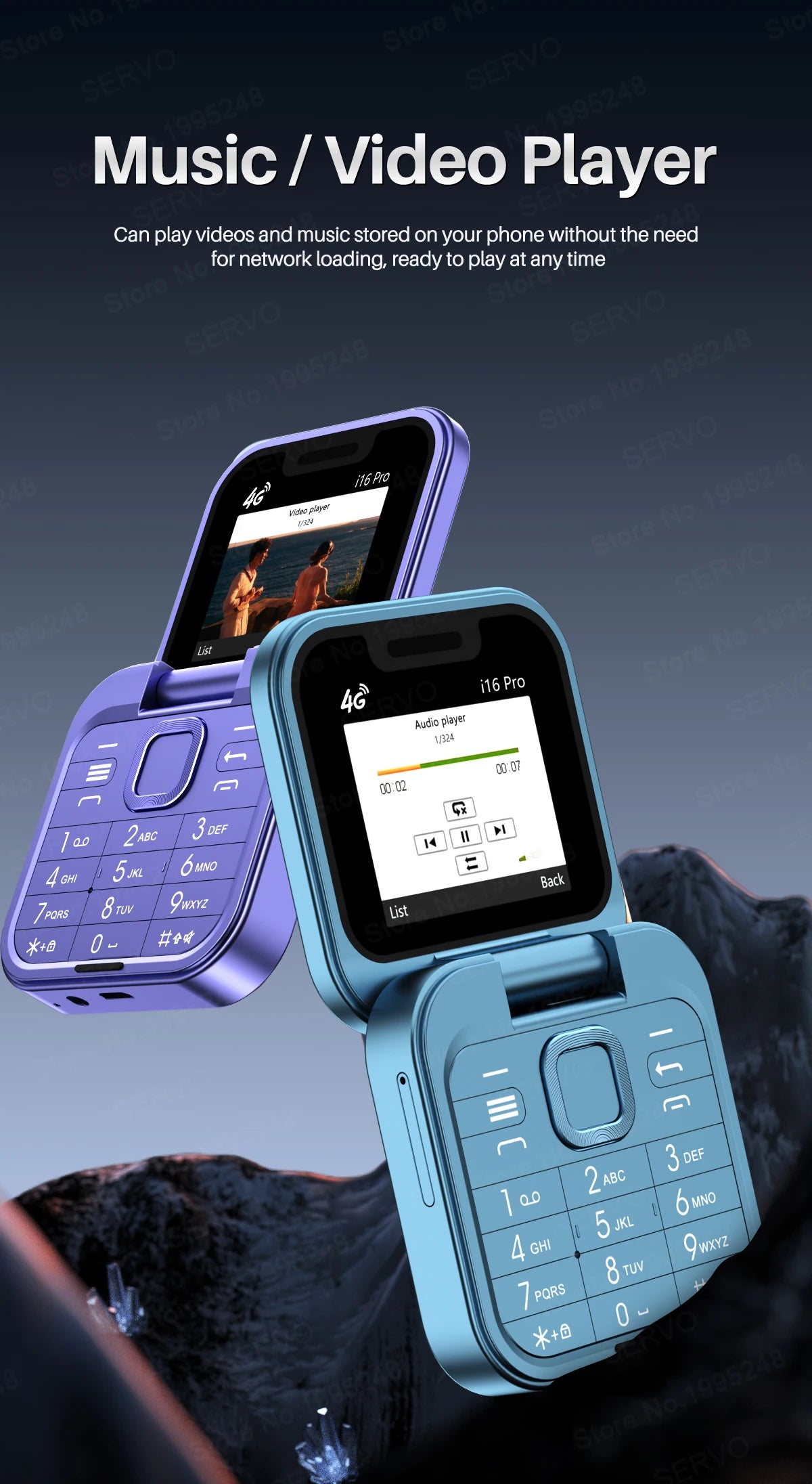 SERVO i16 Pro 2G GSM/4G LTE Network Small Flip Mobile Phone 2 SIM Standby Call Recording Speed Dial 1.77" Mini Folding Cellphone