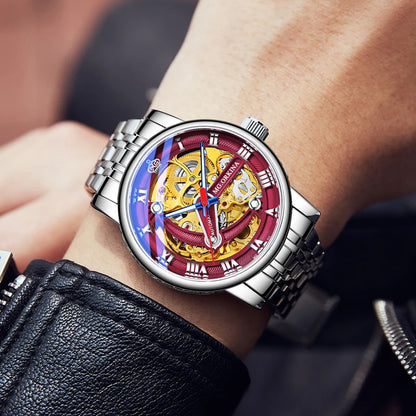Casual Mechanical Watches For Men Fashion Stainless Steel Strap Automatic Hollow Wristwatch Luminous Skeleton Clock Relogio