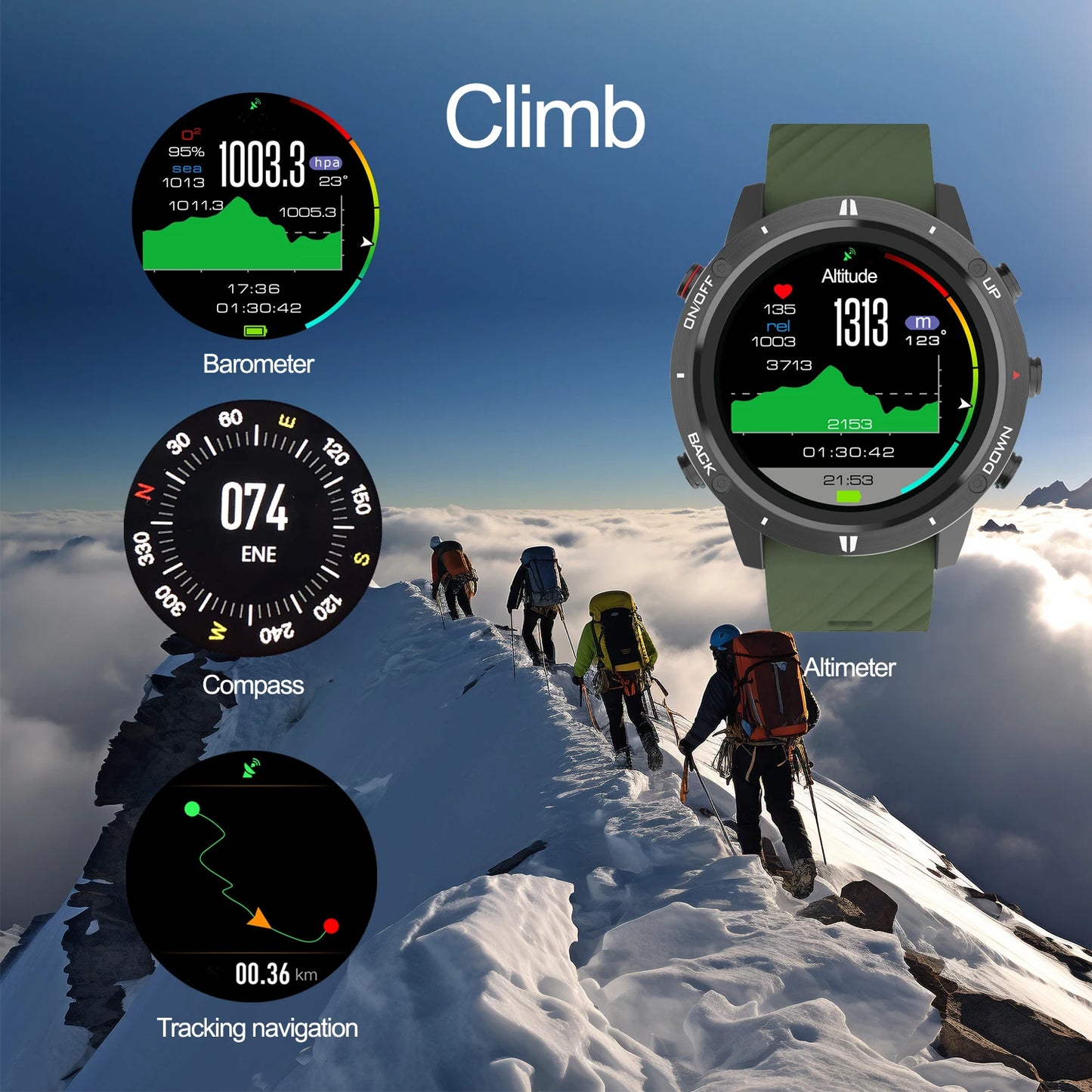 SUNROAD G5B GPS+GLONASS+BEIDOU+Triathlon Sport Watch 1.28 "IPS TFT Color Touch Screen 320MAH Battery BLE 5.0 For Android IOS