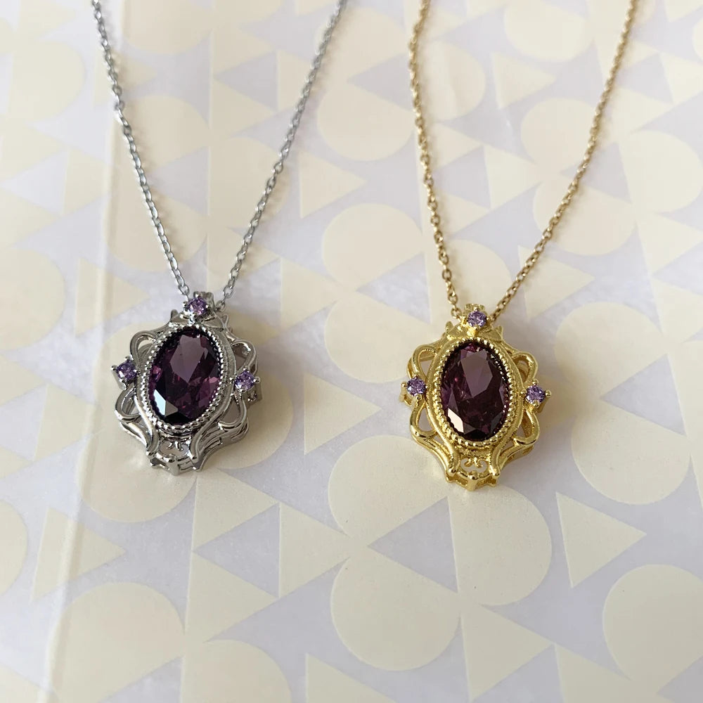 Sparkle Rapunzel Necklace For Women Girls Fashion Engagement Jewelry Accessorie Gift Purple Zircon Silver Plated Princess Choker