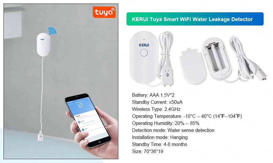 KERUI W202 Home Security Alarms WIFI GSM Alarm System Kit Tuya Smart Remote Control with Motion Detector Door Sensor for House