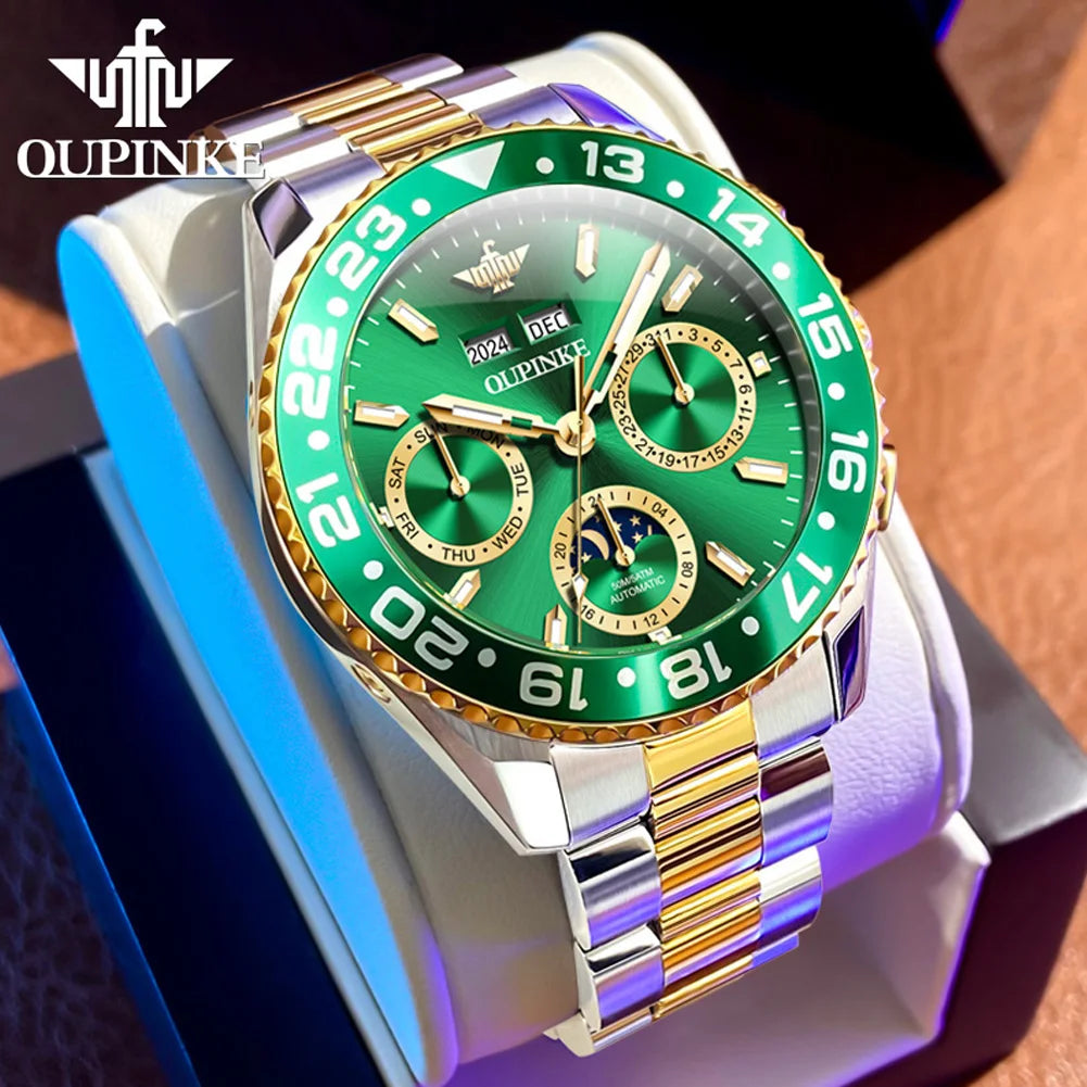OUPINKE 3271 Original Waterproof Watch For Man Stainless Steel Strap Fashion Automatic Mechanical Wristwatch Luxury Men Gift