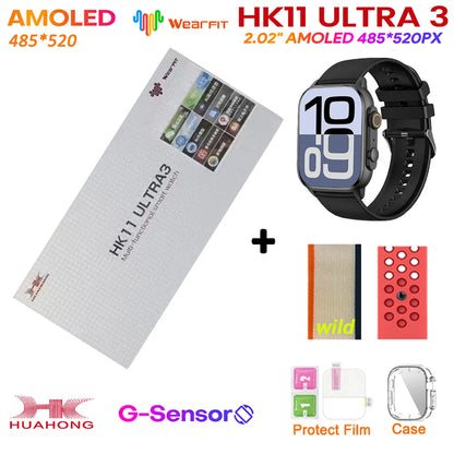 2025 HK11 ULTRA 3 Smartwatch 49mm HD AMOLED 4G ROM Bluetooth Network ChatGPT Call Robot Clock NFC Compass Men Women Smart Watch
