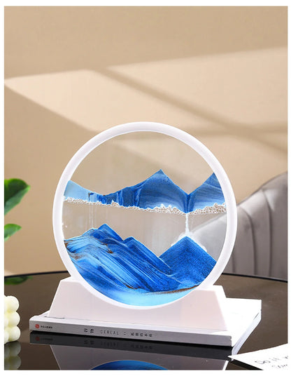 Sandscape Moving Sand Art Picture Round Glass Deep Sea Quicksand Craft Home Decor Gift 3D Liquid Hourglass Flowing Sand Painting