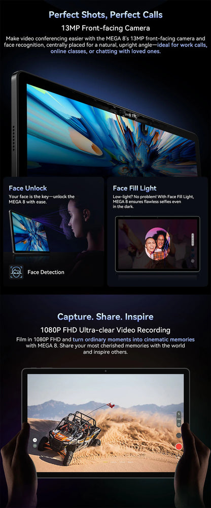 Blackview MEGA 8 Tablet - 13" FHD+ 90Hz Display Android 15 11000mAh 50MP Camera 4G Pad PC