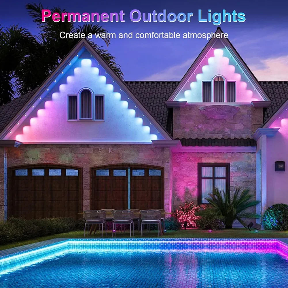 Permanent Eaves LED Smart Outdoor RGBIC WIFI LED Light for House with Remote Full House Eaves Light Party Christmas Holiday Deco