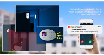 KERUI W202 Home Security Alarms WIFI GSM Alarm System Kit Tuya Smart Remote Control with Motion Detector Door Sensor for House