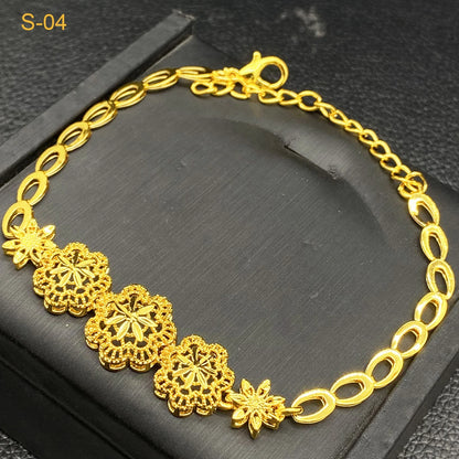 ANIID Indian 24k Gold Color Flower Shape Necklace Earrings Bracelet Ring Set Elegant Bridal Wedding Jewelry Sets for Dubai Lady