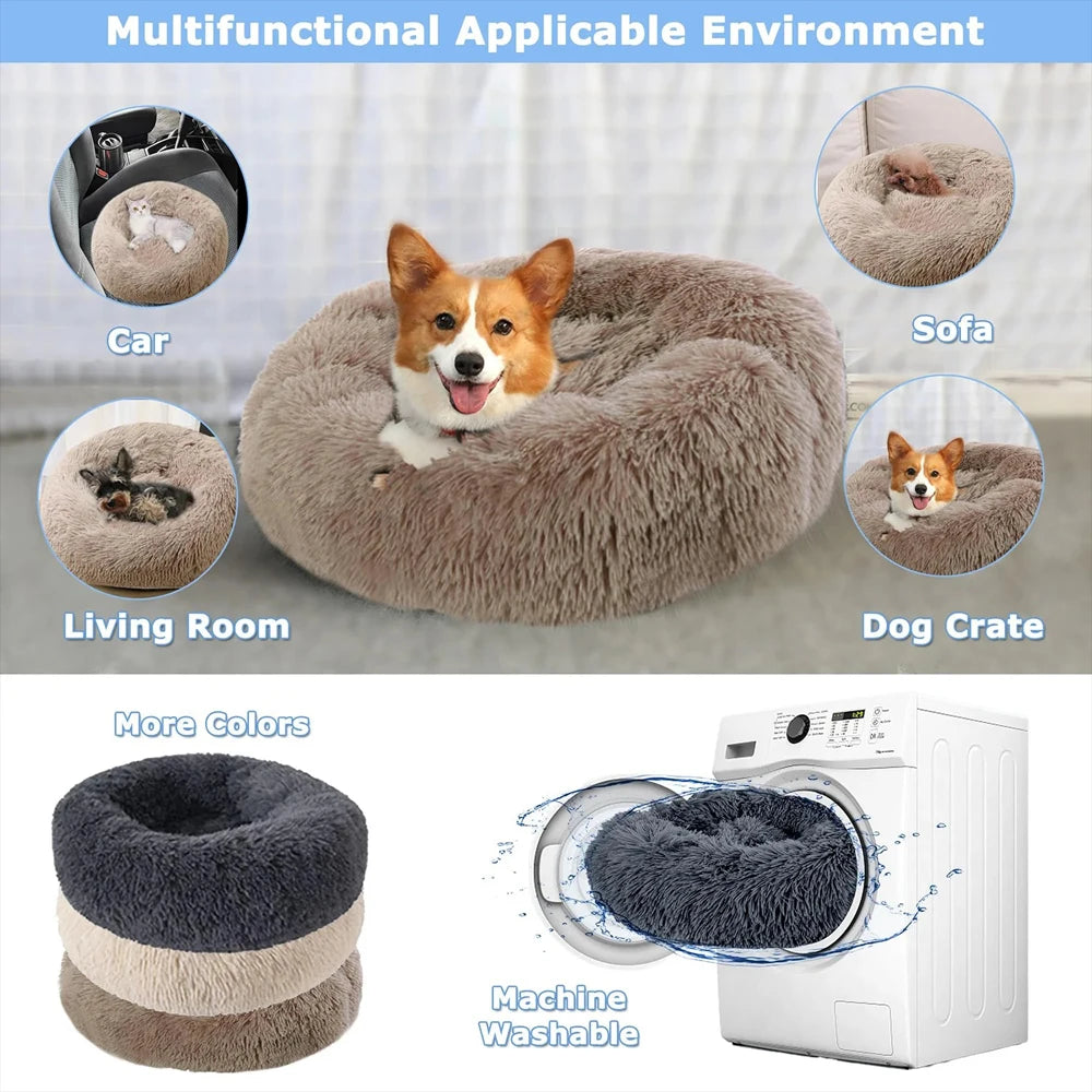 Plush Warm Round Large Dog Bed Winter Soft Puppy House Medium Cat Sofa Sleeping Bed Elastic Small Dog Kennel Nest Accessories
