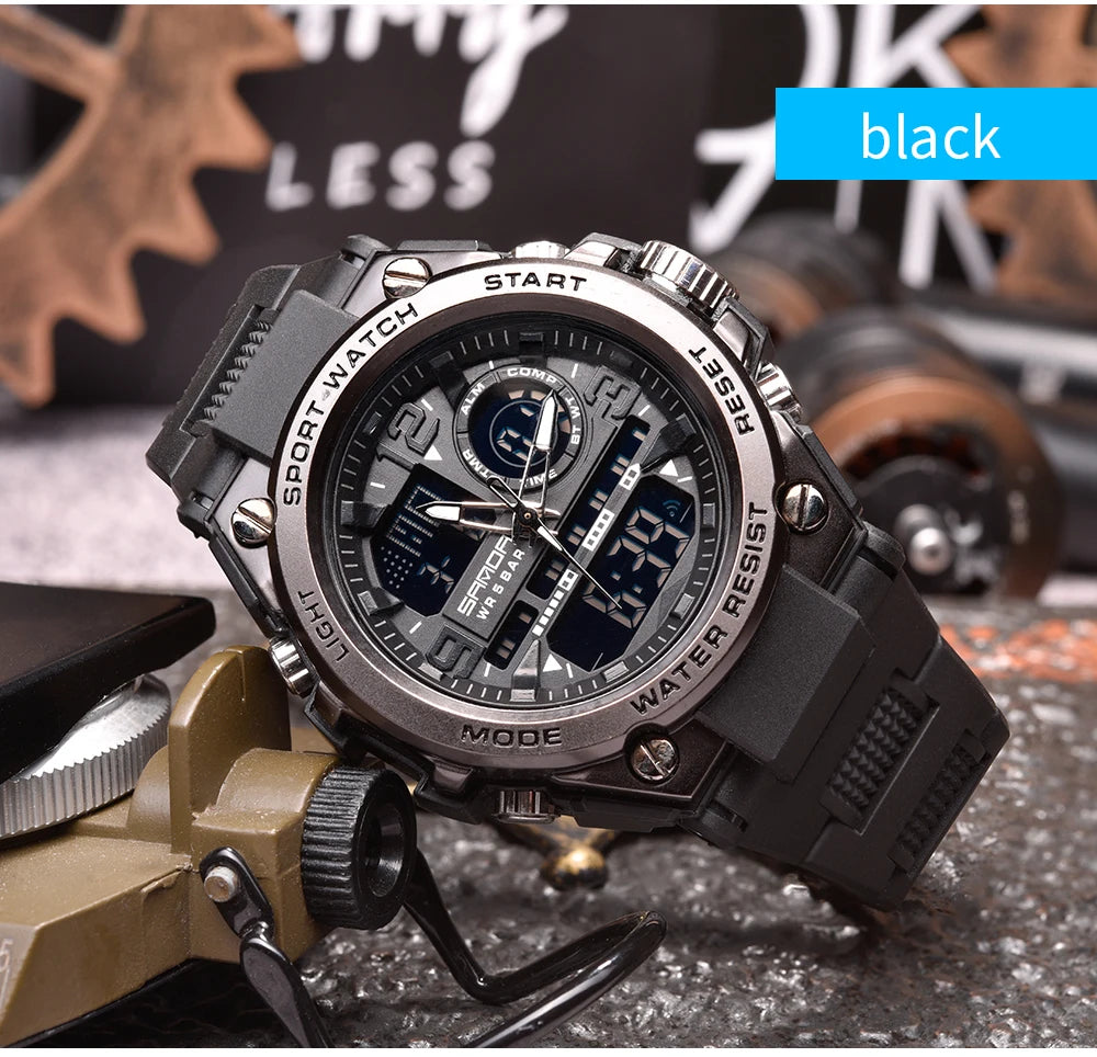 SANDA Men Sports Quartz Watches Dual Display LED Electronic Digital Wristwatches Waterproof Military Watch Relogios Masculino