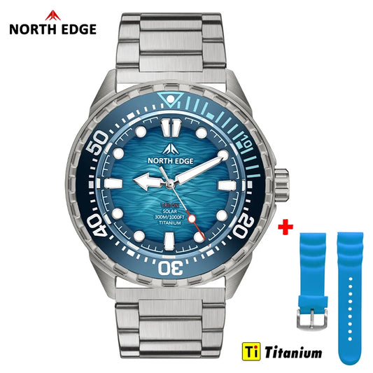 NORTH EDGE TRITON-TI Titanium Solar Diving Watch – 300M Waterproof, 180-Day Power Reserve