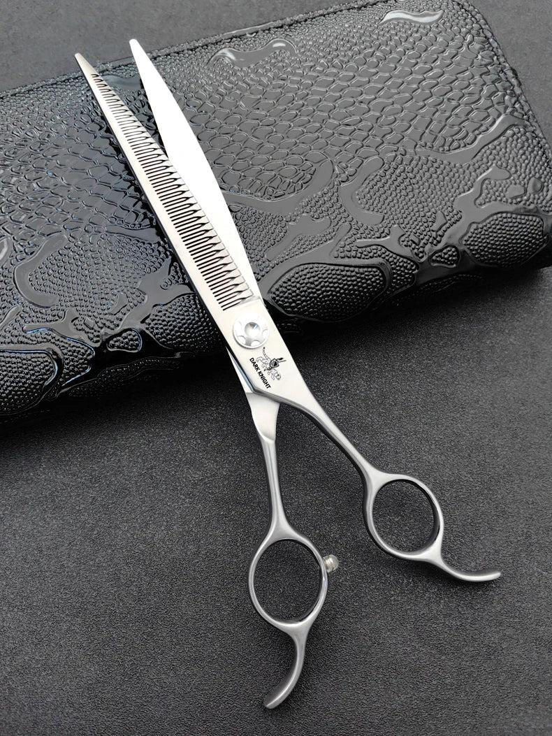 Professional pet scissors, pet beautician uses natural curved fishbone teeth scissors 440C, 7"dog hair trimming tool