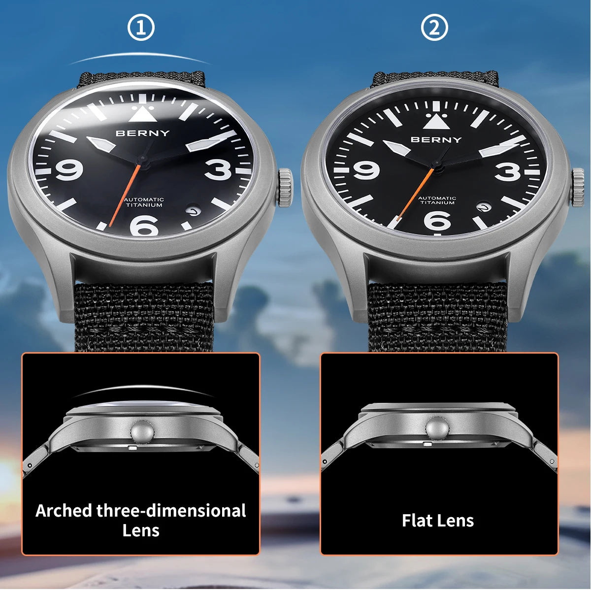 BERNY Pilot Titanium Automatic Watch for Men Sapphire AR Coated 10Bar Supper Luminous Men Wristwatch Sports Aviation Men Watches