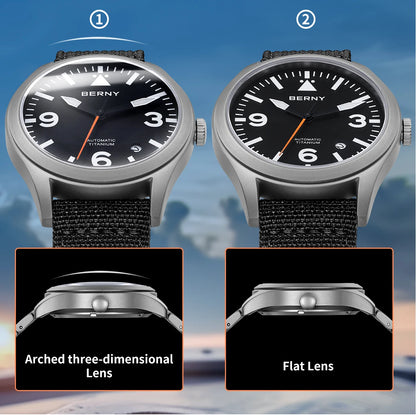 BERNY Pilot Titanium Automatic Watch for Men Sapphire AR Coated 10Bar Supper Luminous Men Wristwatch Sports Aviation Men Watches