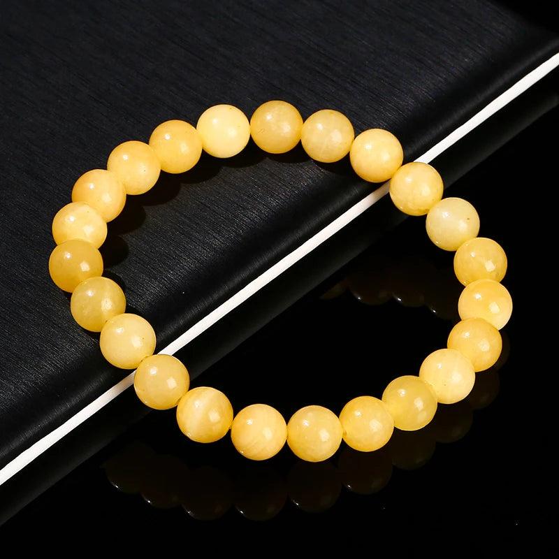 JD High Quality Natural Stone Yellow Jade Round Beaded Bracelet Women Men Fashion Jewerly Stretch Bangles Reiki Healing Jewerly