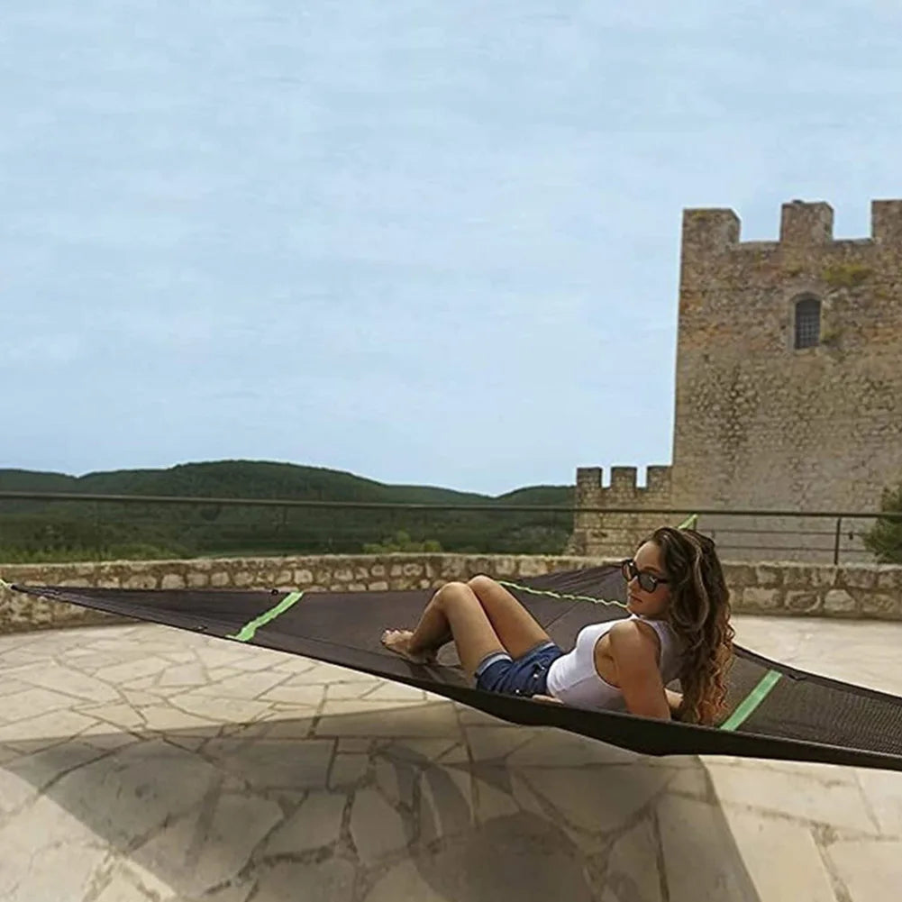 3-4 Person Anti-Rollover Hammock Swing Outdoor Camping Portable Triangle Hammock High Strength Canvas Hanging Bed for Hiking