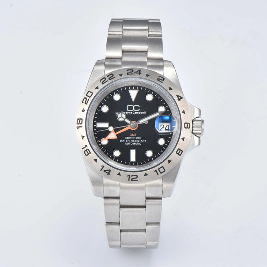 Dwayne Campbell Mater II NH34AA GMT Mechanical Men Watch Orange Hand White black Dial  Band Waterproof Wristwatch 24 Hours Bezel