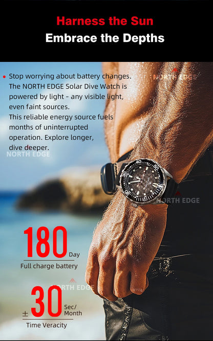 NORTH EDGE TRITON-TI Titanium Solar Diving Watch – 300M Waterproof, 180-Day Power Reserve