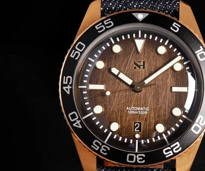 SH Bronze Watches Business Simple Men Mechanical Watch Horween Leather Strap Unique Denim Relojes Luminous 100m Waterproof CUSN6