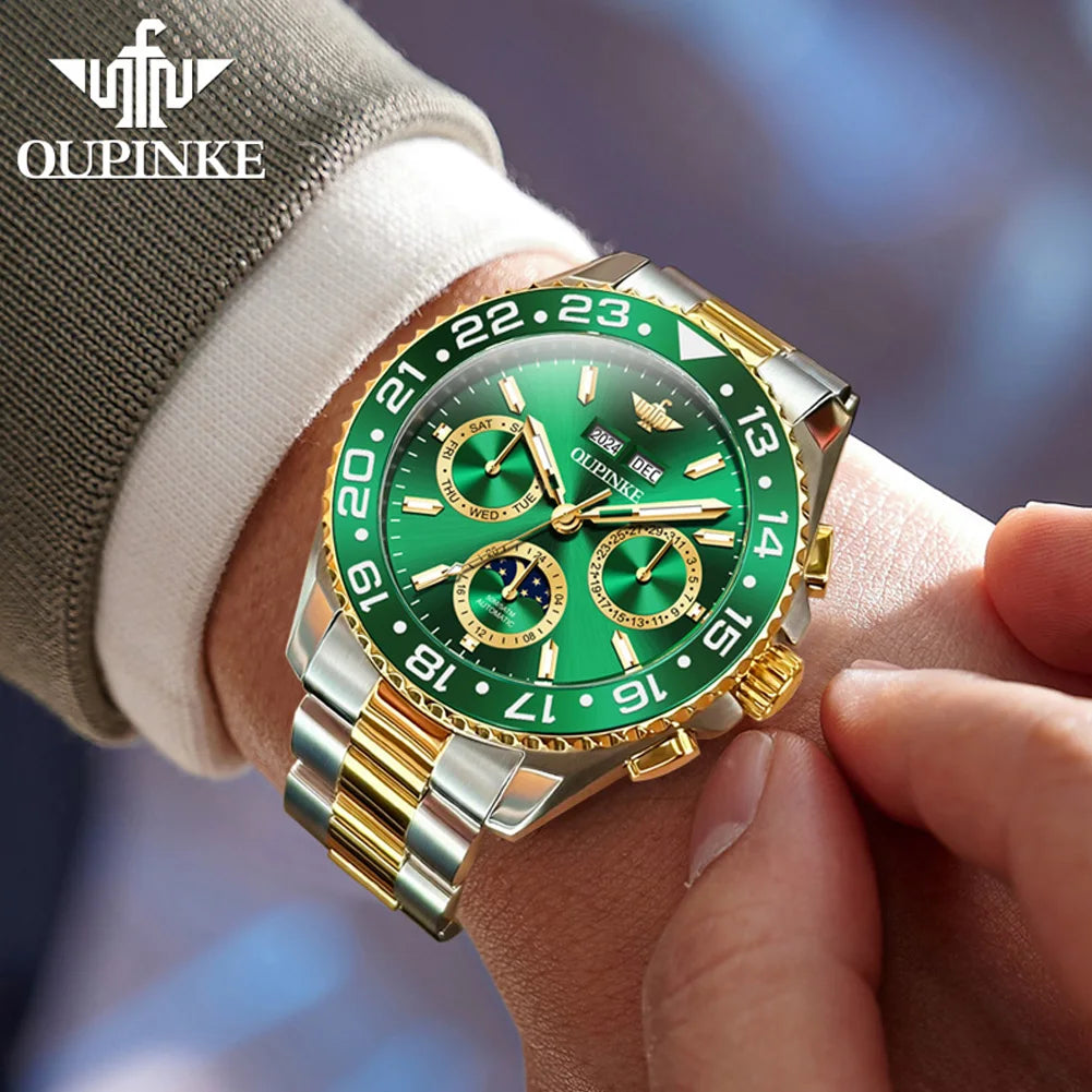 OUPINKE 3271 Original Waterproof Watch For Man Stainless Steel Strap Fashion Automatic Mechanical Wristwatch Luxury Men Gift