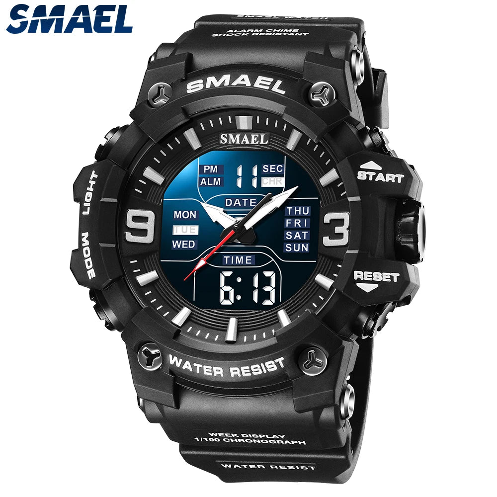 SMAEL 8049 Watch Sport LED Light Alarm Clock Dual Time Display WaterproofWeek Auto Date Wristwatches Quartz