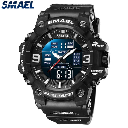 SMAEL 8049 Watch Sport LED Light Alarm Clock Dual Time Display WaterproofWeek Auto Date Wristwatches Quartz