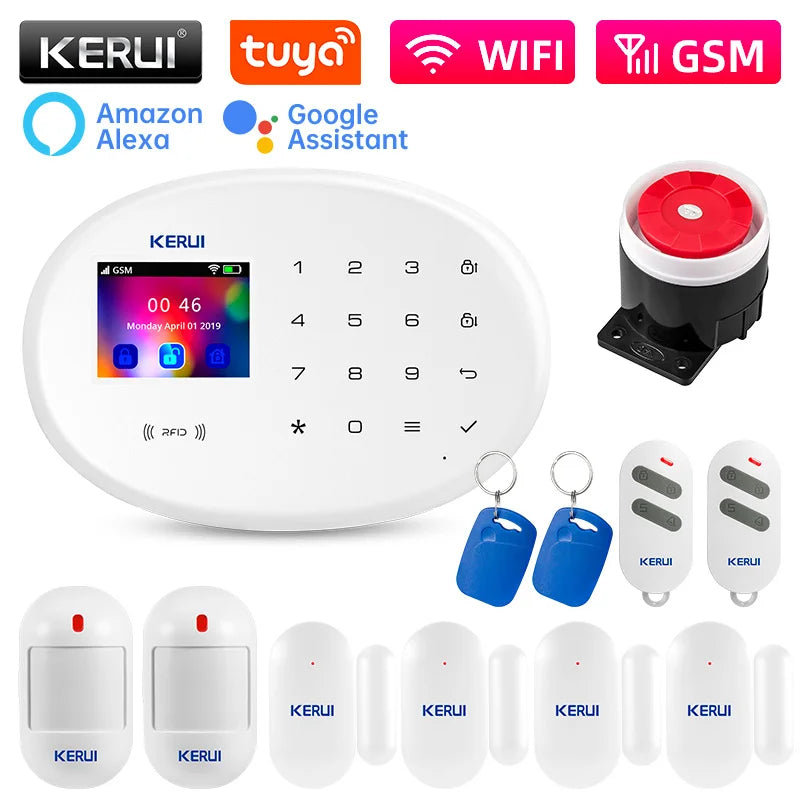 KERUI W202 Home Security Alarms WIFI GSM Alarm System Kit Tuya Smart Remote Control with Motion Detector Door Sensor for House