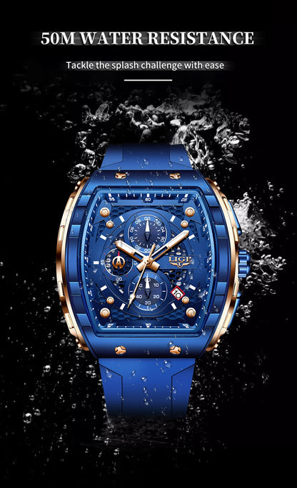 LIGE Top Brand Luxury Square Quartz Watches for Men Fashion Casual Sport 50M Waterproof Man Watch Auto Date Military Chronograph