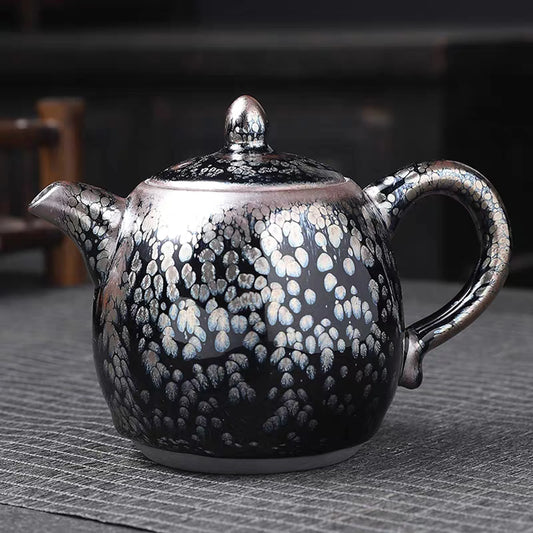 Jianzhan 340ml Tenmokus Teapot Chinese Ancient Style Craft Ceramic Tea Pot Natural oilspot Glaze intangible cultural heritage
