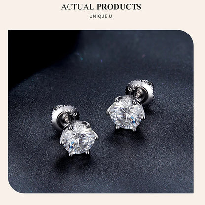 BAMOER Classic Moissanite Stud Earrings, S925 Silver 6 Prongs D Color Round Cut Lab Created Diamond Wedding 18k Gold Earrings
