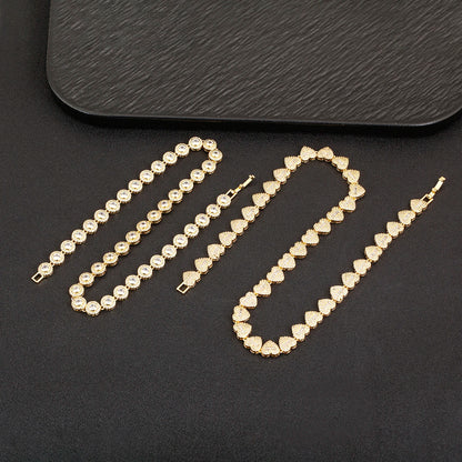 Nidin New Arrival Romantic Heart/Round Shape Shiny Crystal Zircon Chain Necklace For Women Female Valentine's Day Jewelry Gifts