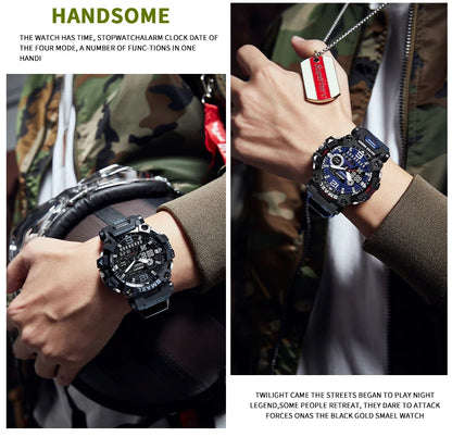 SMAEL New Watches 50m Waterproof Sports Watch Digital 8072 Army Watch Digital Quartz Dual Time Wristwatches LED for Men