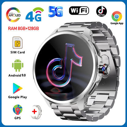 5G/4G All-Network Smart Watch 1.95 inch AMOLED 2100mah Battery 8GB+128GB RAM 900W Camera GPS WIFI Google APP Download Smartwatch