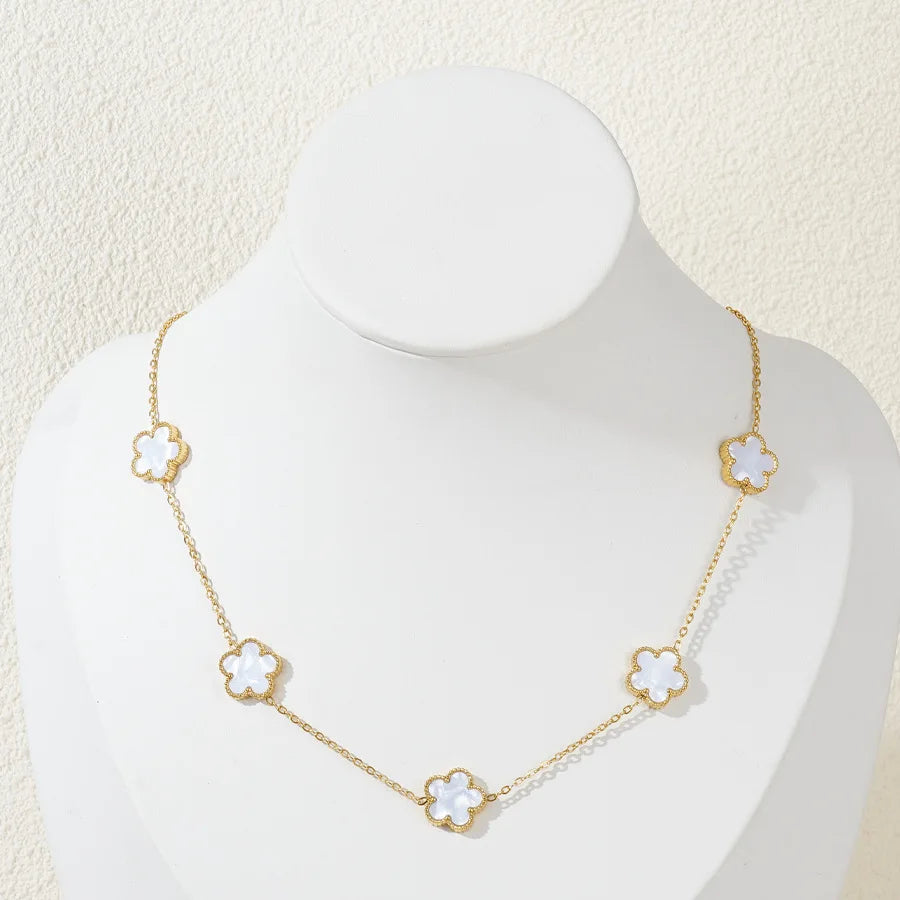 Stainless Steel Bracelet Double Sided Five Leaf Petals Flower Gold Plated Clover Women Fashion Jewelry