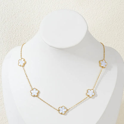 Stainless Steel Bracelet Double Sided Five Leaf Petals Flower Gold Plated Clover Women Fashion Jewelry